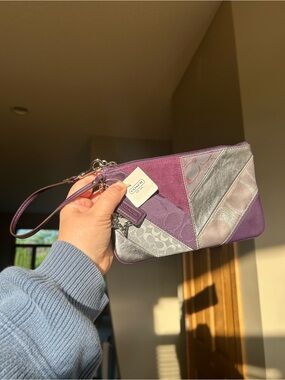 Coach Purple Patchwork Leather Wristlet NWT
